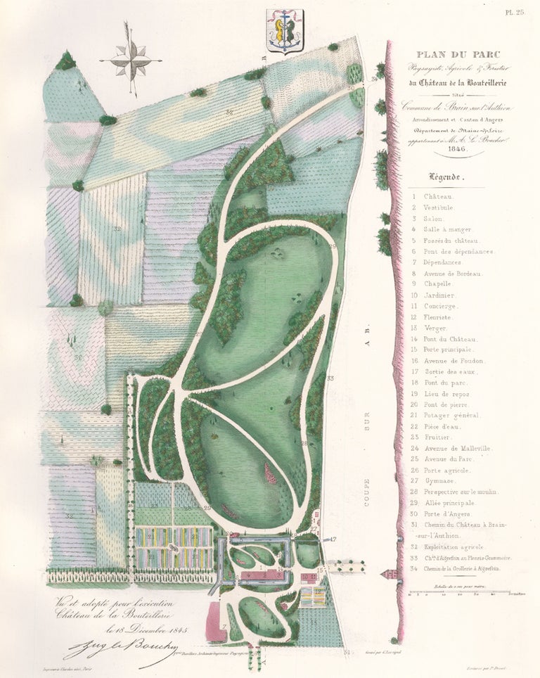 Item nr. 157579 Plate 25. Plan du Parc Paysagiste Agricole & Forestier du Château de la Bouteillerie… Les parcs et jardins. François Duvillers.