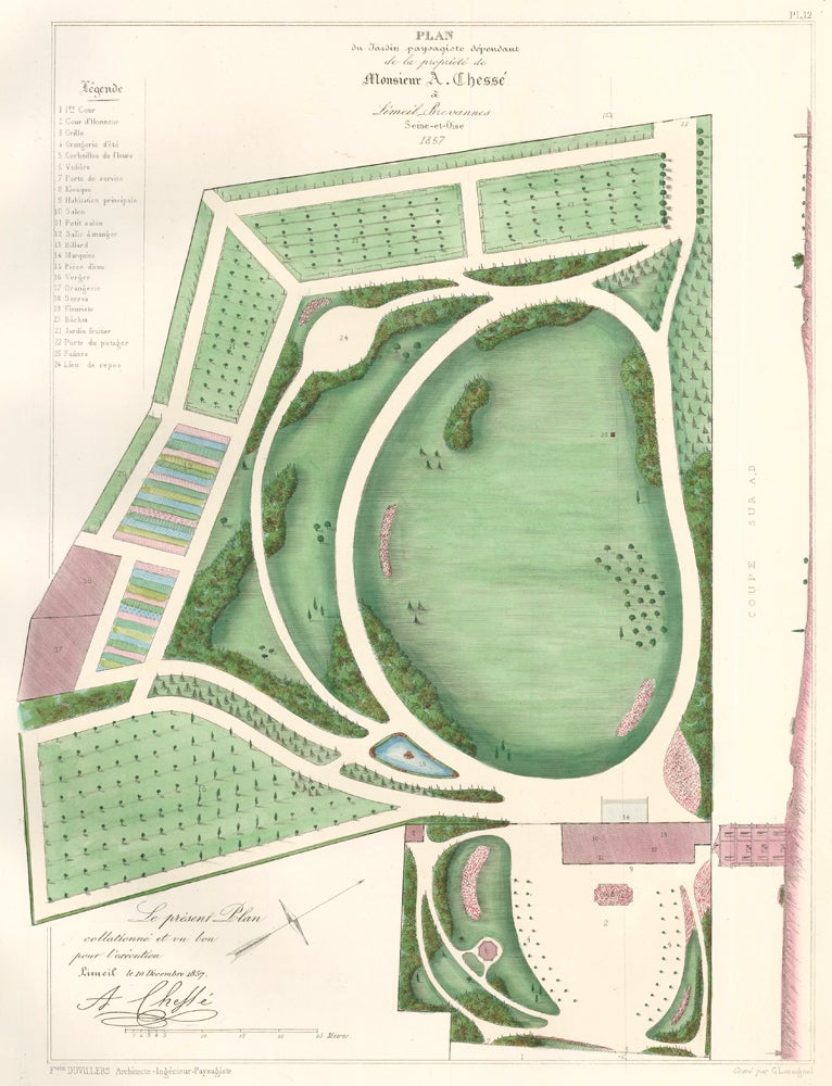 Item nr. 157583 Plate 12. Plan du Jardin paysagiste dépendant de la prpriete de Monsieur A. Chessé à Limeil Brevannes. Les parcs et jardins. François Duvillers.