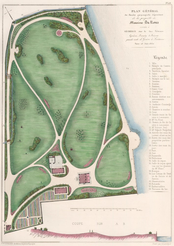 Item nr. 157588 Pl. 11. Plan Général du Jardin paysagiste dependant de la propriete de Monsieur du Roux… Les parcs et jardins. François Duvillers.