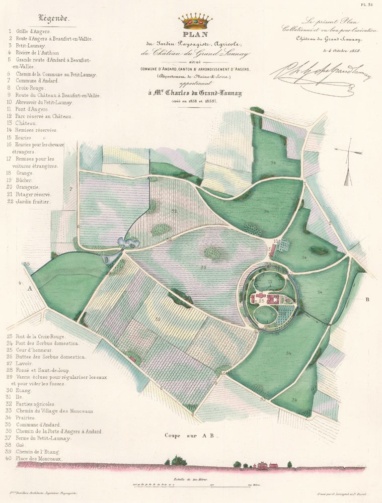 Item nr. 157589 Pl. 31. Plan du Jardin Paysagiste, Agricole, du Château du Grand-Launay. Les parcs et jardins :. François Duvillers.