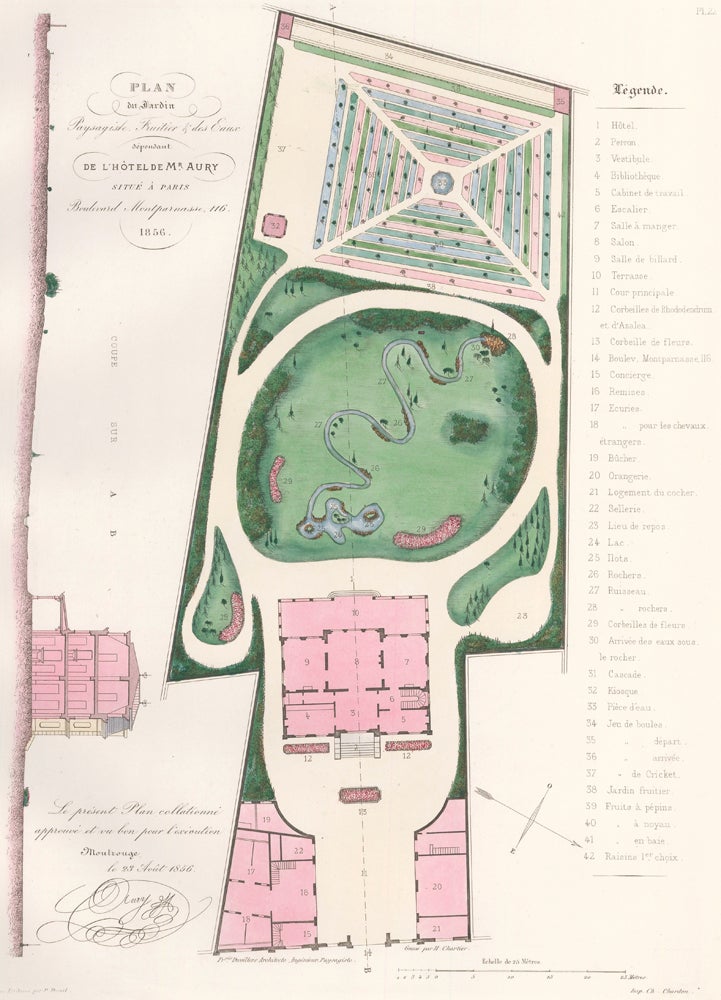Item nr. 157590 Pl. 22. Plan du Jardin Paysagiste, Fruitier & Eaux dependant de l'Hôtel de Mr. Aury… Les parcs et jardins. François Duvillers.
