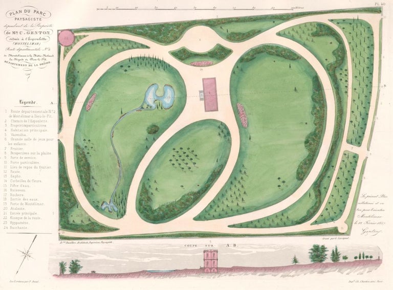 Item nr. 157602 Plate 40. Plan du Parc Paysagiste dependant de la Propriete de Mr. C. Genton... Les parcs et jardins. François Duvillers.