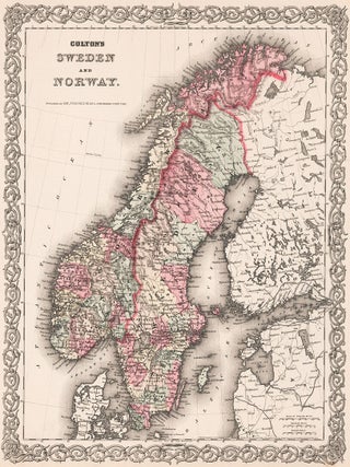 Item nr. 158566 Colton's Sweden and Norway. J. H. Colton, after 1859. Hand-colored wax engraving...