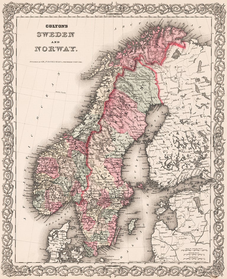 Item nr. 158566 Colton's Sweden and Norway. J. H. Colton, after 1859. Hand-colored wax engraving New York.