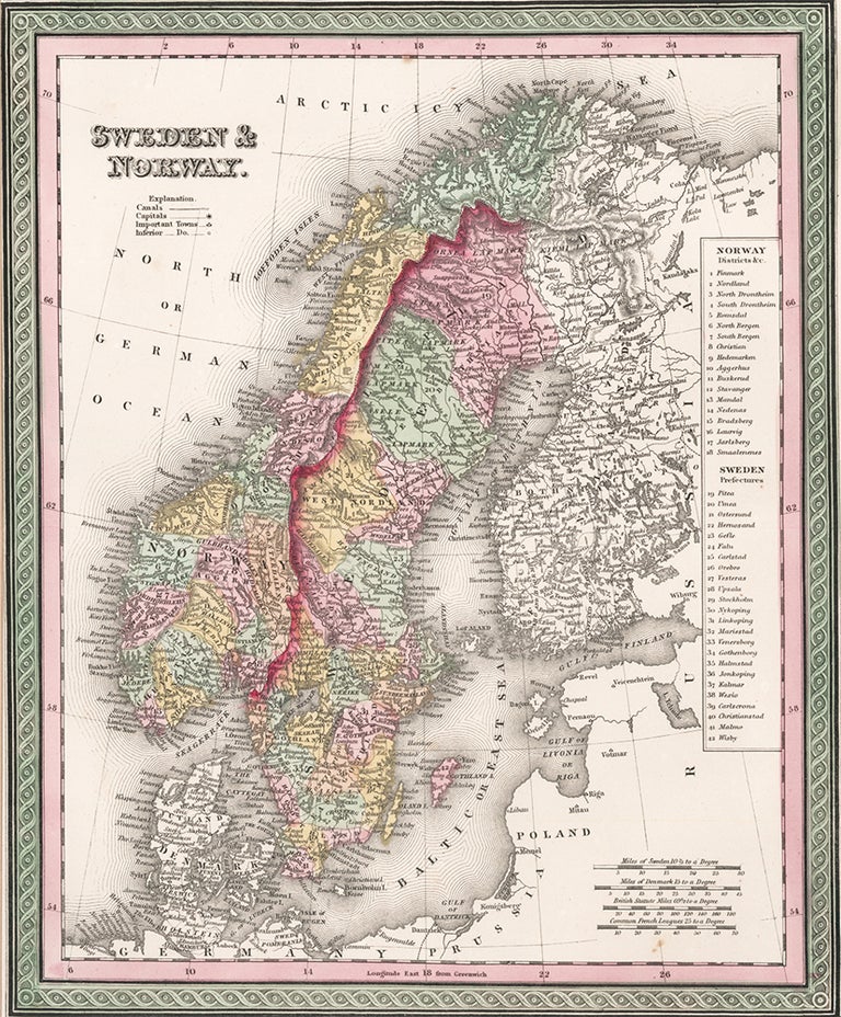 Item nr. 158570 Sweden and Norway. A New Universal Atlas. Samuel Augustus Mitchell.