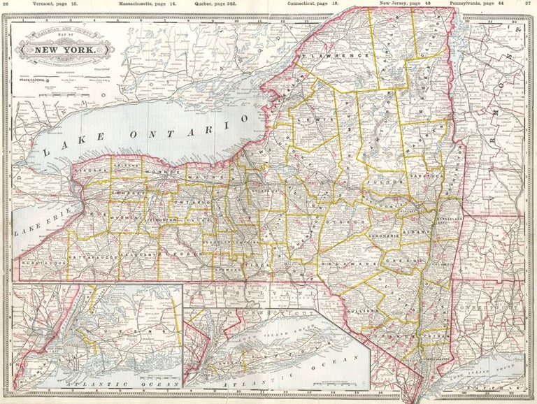 Item nr. 158821 Railroad and County Map of New York. Cram's Standard American Atlas of the World. George Franklin Cram.