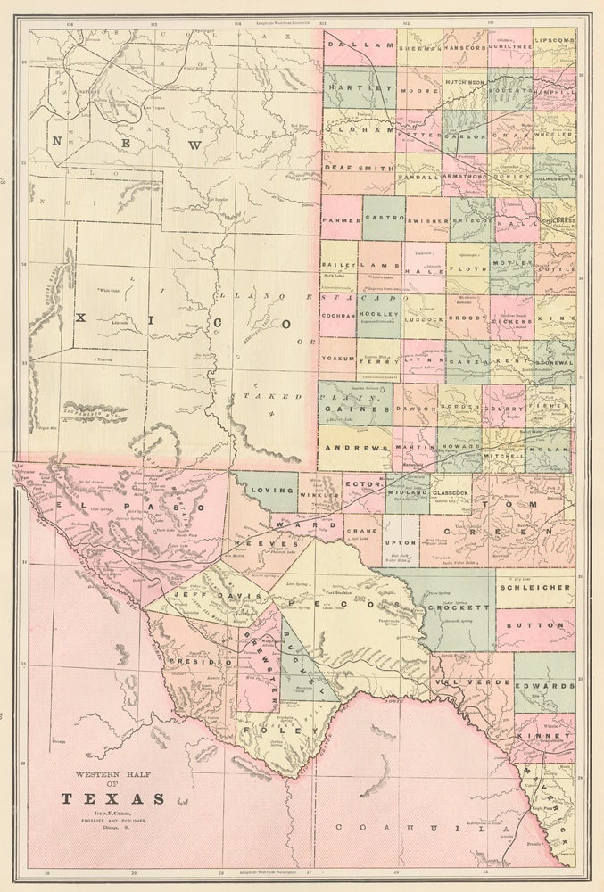 Item nr. 159034 Western Half of Texas. Cram's Unrivaled Atlas of the World. George Franklin Cram.