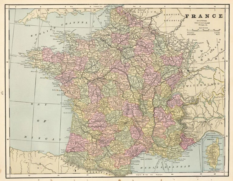 Item nr. 159079 France, with Spain and Portugal on the verso. Cram's Unrivaled Atlas of the World. George Franklin Cram.