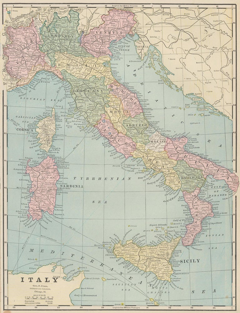 Item nr. 159081 Italy. Cram's Unrivaled Atlas of the World. George Franklin Cram.