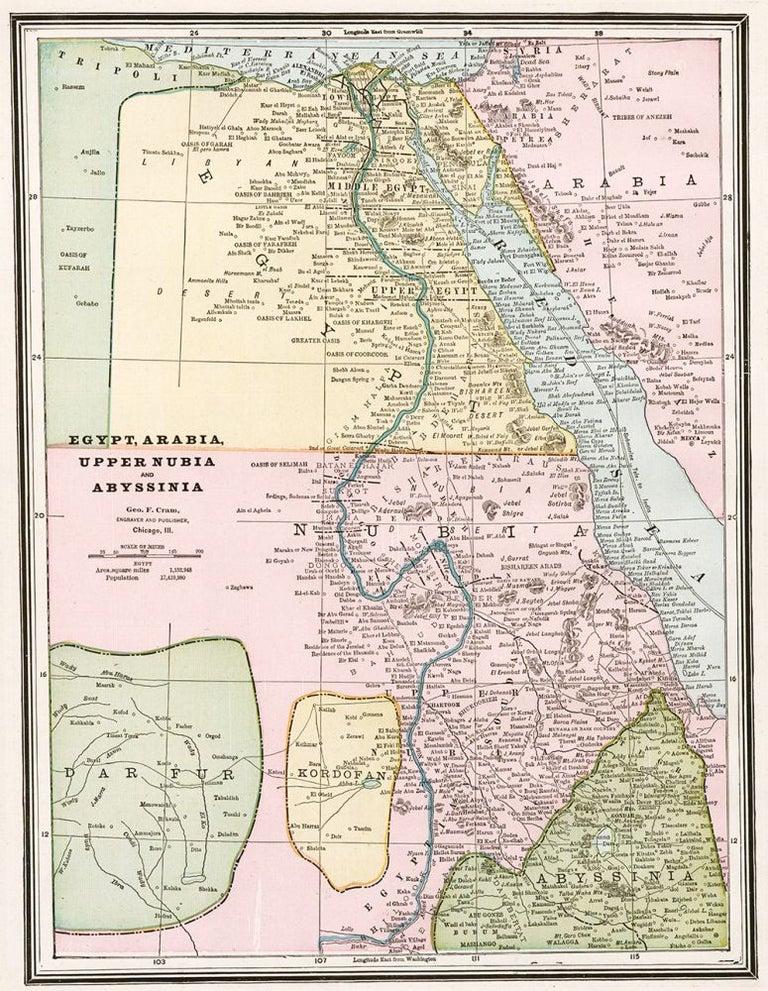 Item nr. 159085 Egypt, Arabia, Upper Nubia and Abyssinai. Cram's Unrivaled Atlas of the World. George Franklin Cram.