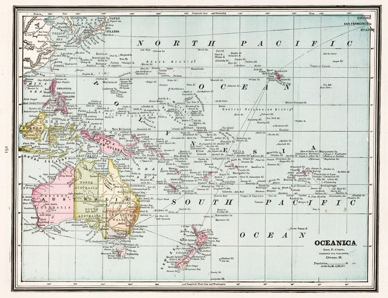 Item nr. 159093 Oceanica. Cram's Unrivaled Atlas of the World. George Franklin Cram.