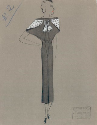 Item nr. 159212 Black batwing midi dress with scarf detail. Fashion Illustrations. Charlotte Revyl