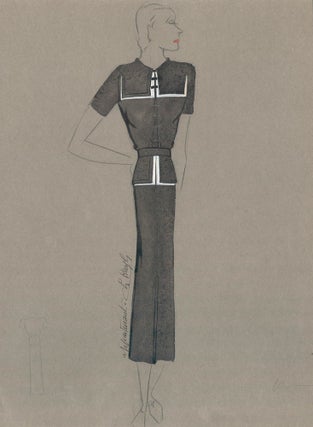 Item nr. 159213 Black and White Sailor Dress. Signed by the artist. Fashion Illustrations....