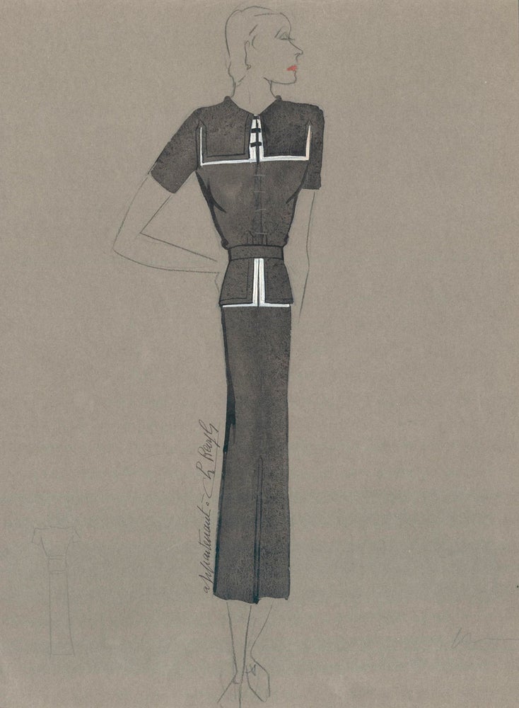 Item nr. 159213 Black and White Sailor Dress. Signed by the artist. Fashion Illustrations. Charlotte Revyl.