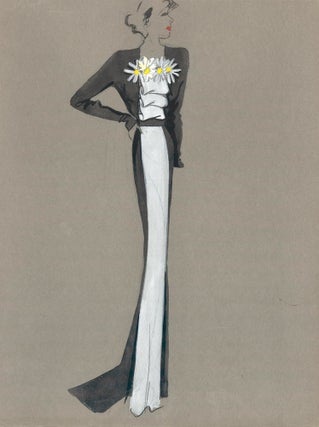 Item nr. 159214 Black and white gown with floral detail. Fashion Illustrations. Charlotte Revyl