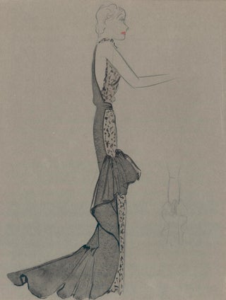 Item nr. 159216 Black and Animal Print Mermaid Ruffle Gown. Fashion Illustrations. Charlotte Revyl
