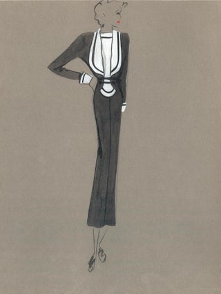 Item nr. 159219 Black and White Midi Sailor Dress. Fashion Illustrations. Charlotte Revyl