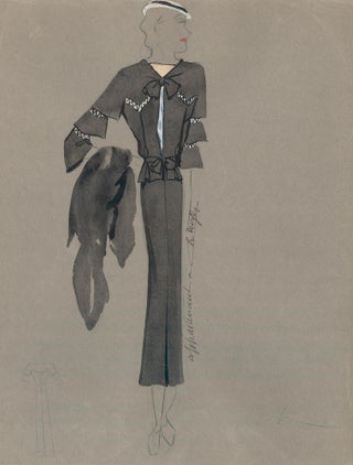Item nr. 159221 Black Midi Dress with Layered Bell Sleeves. Fashion Illustrations. Charlotte Revyl