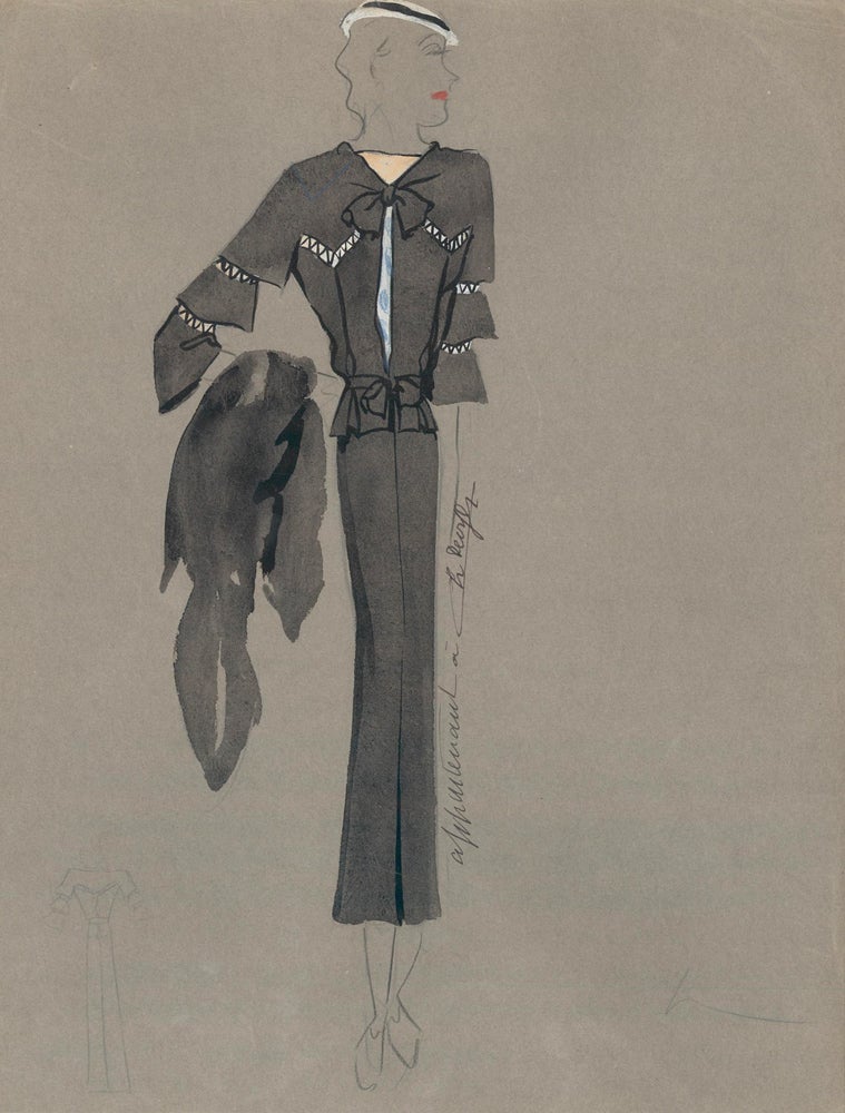 Item nr. 159221 Black Midi Dress with Layered Bell Sleeves. Fashion Illustrations. Charlotte Revyl.