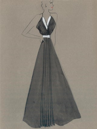 Item nr. 159223 Black V-neck Gown with Pleated Detail. Fashion Illustrations. Charlotte Revyl