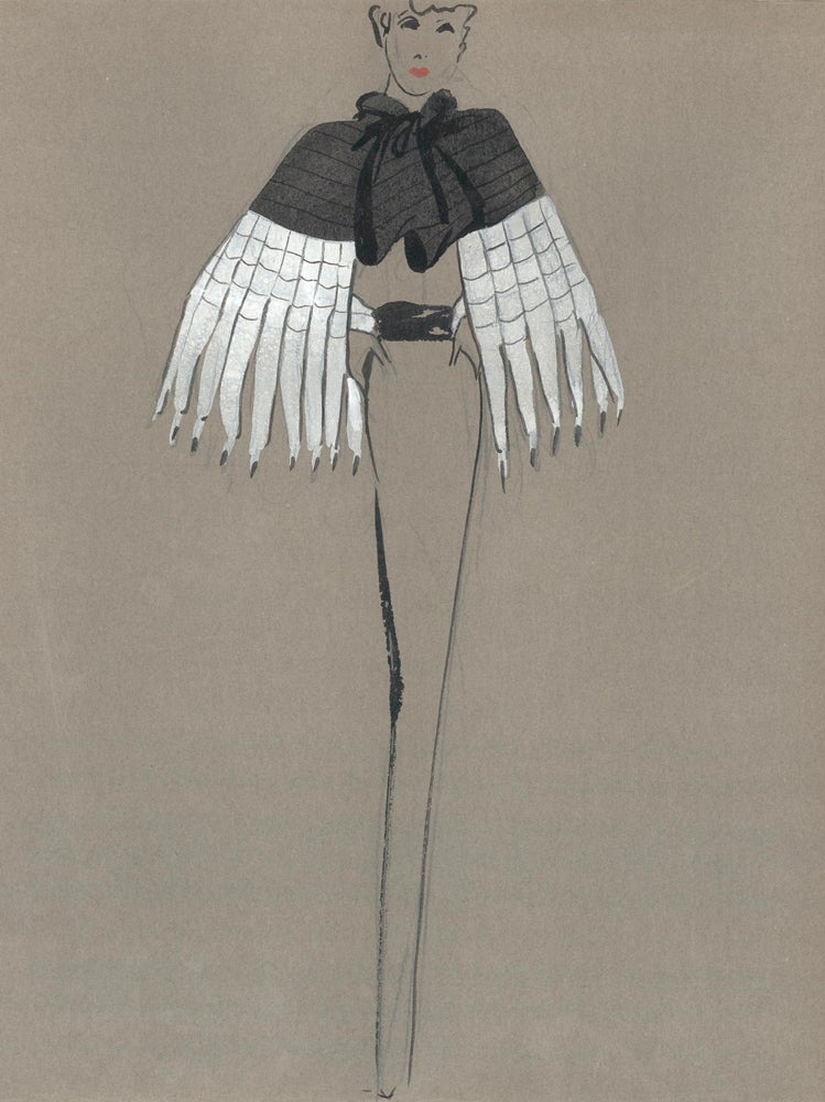 Item nr. 159224 Black and White Fur Cape. Fashion Illustrations. Charlotte Revyl.