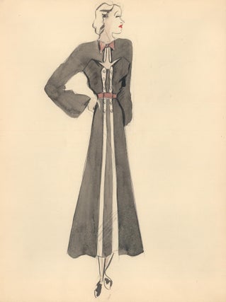 Item nr. 159228 Black Midi Dress with Belt and Bow Detail. Fashion Illustrations. Charlotte Revyl