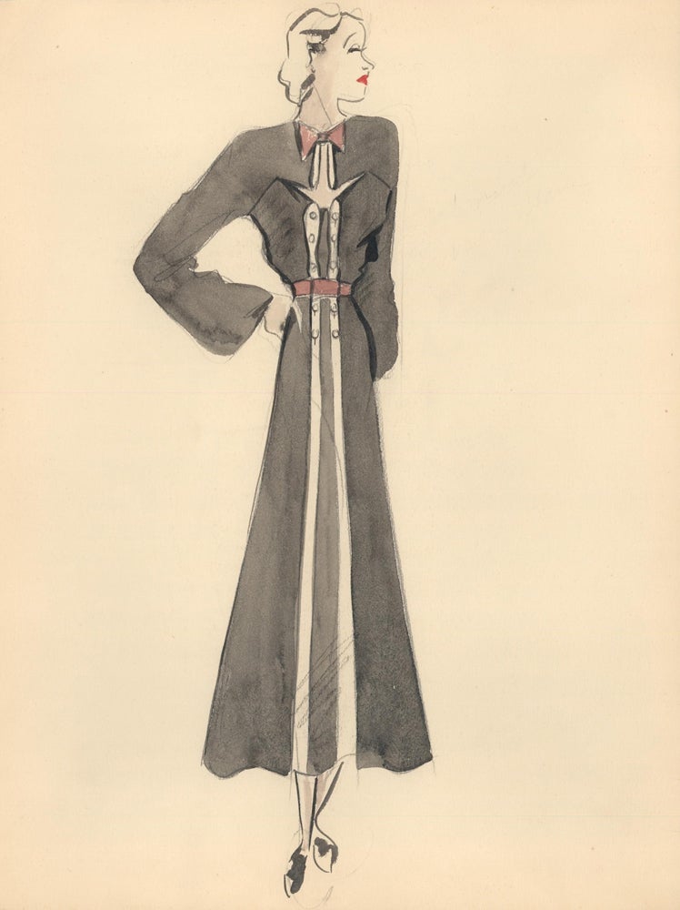 Item nr. 159228 Black Midi Dress with Belt and Bow Detail. Fashion Illustrations. Charlotte Revyl.