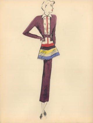Item nr. 159232 Multi-Color Midi Dress with Skirt Detail. Fashion Illustrations. Charlotte Revyl