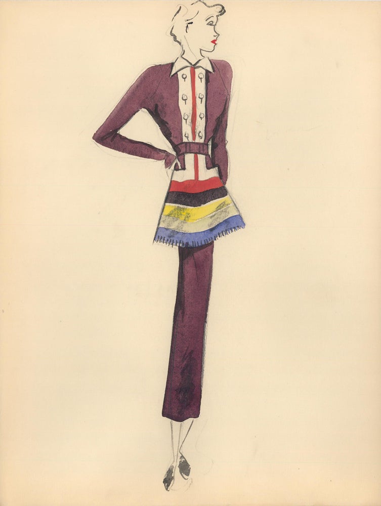 Item nr. 159232 Multi-Color Midi Dress with Skirt Detail. Fashion Illustrations. Charlotte Revyl.