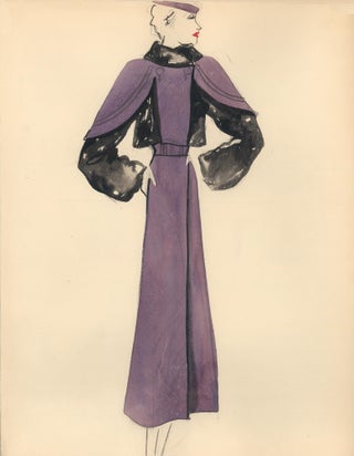 Item nr. 159235 Purple Midi Dress with Shoulder Accents. Fashion Illustrations. Charlotte Revyl