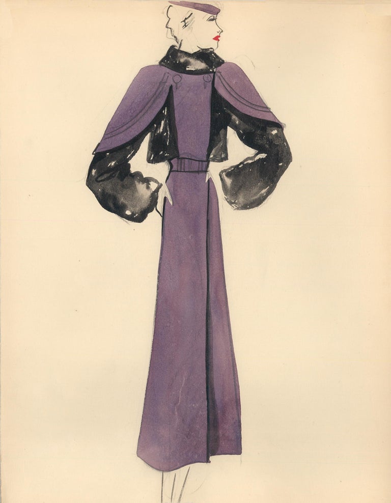 Item nr. 159235 Purple Midi Dress with Shoulder Accents. Fashion Illustrations. Charlotte Revyl.