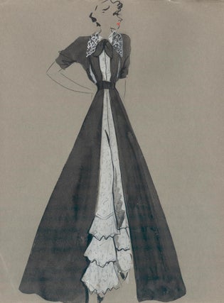 Item nr. 159237 Black Gown with Ruffle Pant Detail. Fashion Illustrations. Charlotte Revyl