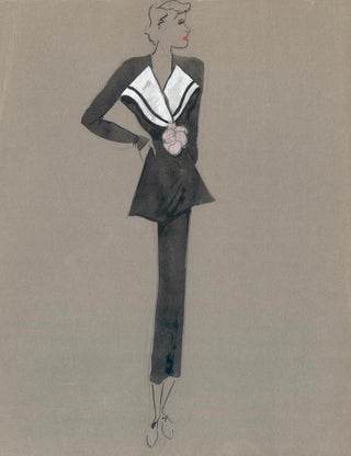 Item nr. 159240 Black Midi Dress with Flower Detail. Fashion Illustrations. Charlotte Revyl