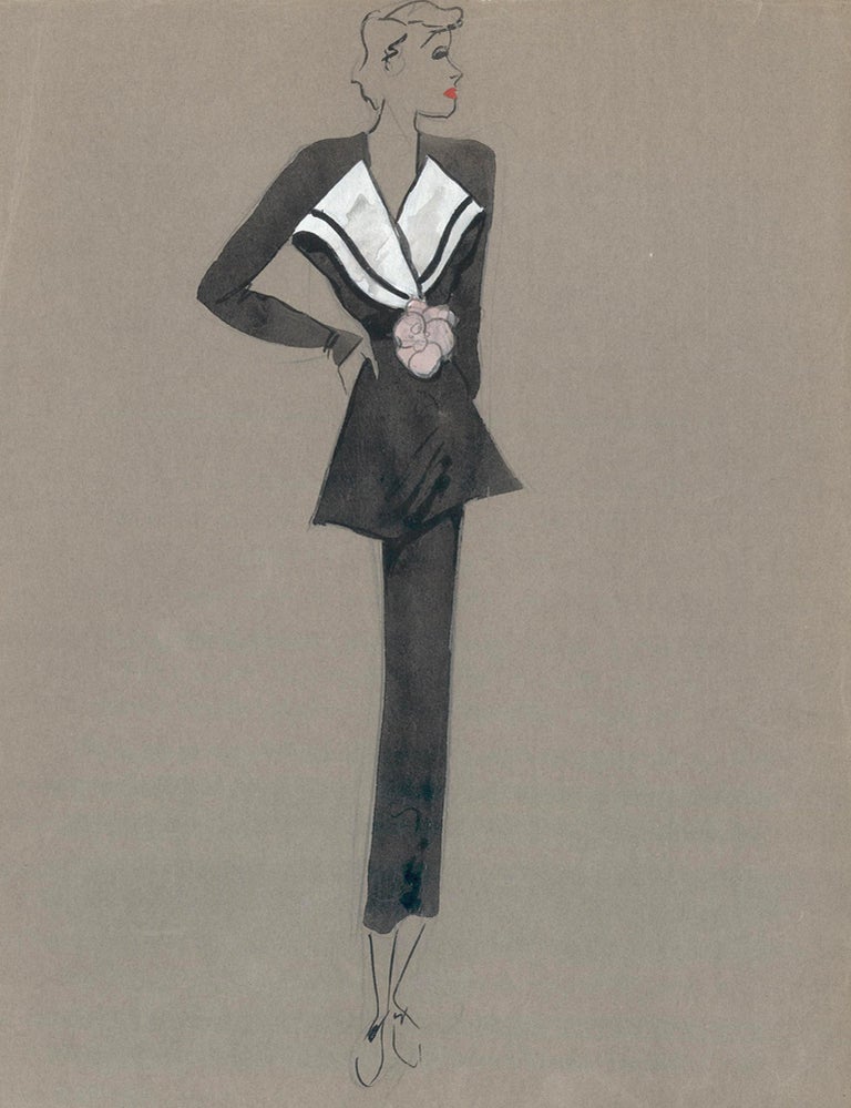 Item nr. 159240 Black Midi Dress with Flower Detail. Fashion Illustrations. Charlotte Revyl.