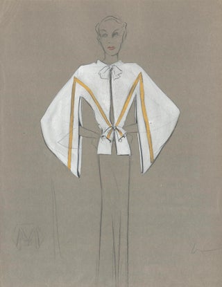 Item nr. 159245 White and Gold Blouse with Long Sleeves. Fashion Illustrations. Charlotte Revyl