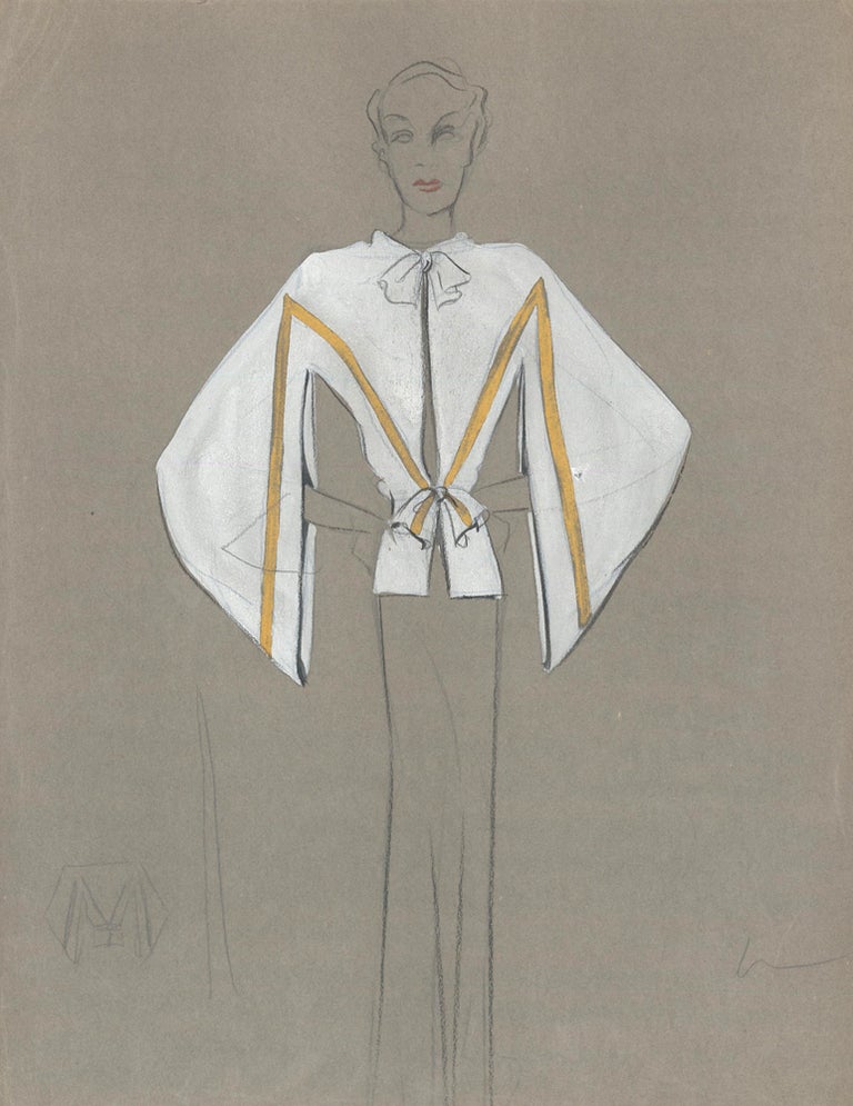 Item nr. 159245 White and Gold Blouse with Long Sleeves. Fashion Illustrations. Charlotte Revyl.