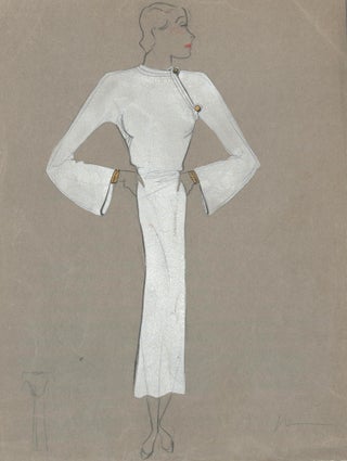 Item nr. 159256 White Midi Dress with Right Enclosure. Fashion Illustrations. Charlotte Revyl