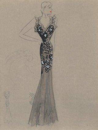 Item nr. 159264 Black Dress with Tulle and Ruffled Strap Detail. Fashion Illustrations. Charlotte...