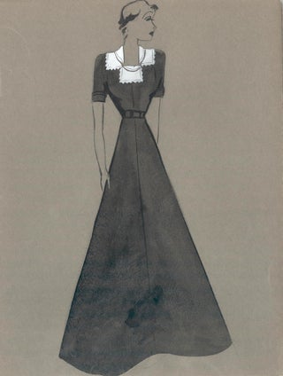 Item nr. 159266 Black Gown with White Collar Detail. Fashion Illustrations. Charlotte Revyl