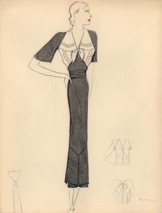 Item nr. 159271 Black Midi Dress with White Handkerchief Detail. Fashion Illustrations. Charlotte...