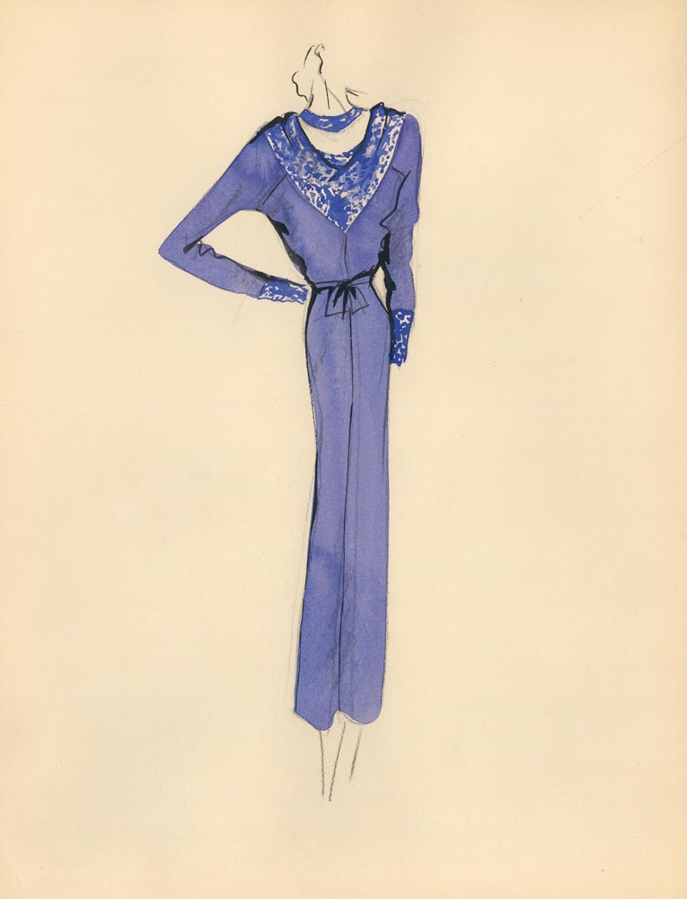 Item nr. 159275 Blue Midi Dress with Ruffle Detail. Fashion Illustrations. Charlotte Revyl.