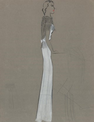 Item nr. 159285 White Haltered Gown with Fringe Detail. Fashion Illustrations. Charlotte Revyl
