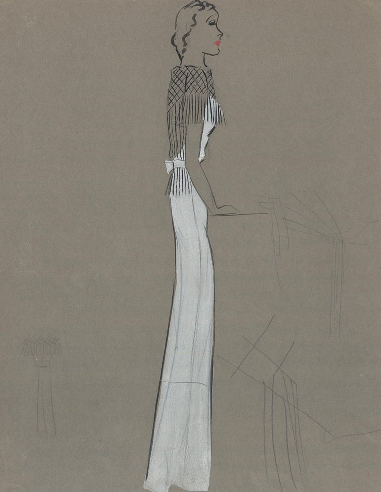 Item nr. 159285 White Haltered Gown with Fringe Detail. Fashion Illustrations. Charlotte Revyl.