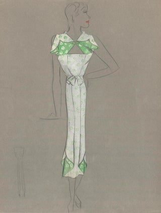 Item nr. 159292 Green and White Midi Dress with Inverse Fold Detail. Fashion Illustrations....