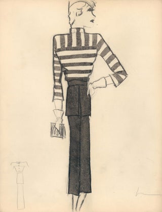 Item nr. 159293 Black and White Striped Shirt with White Gloves. Fashion Illustrations. Charlotte...