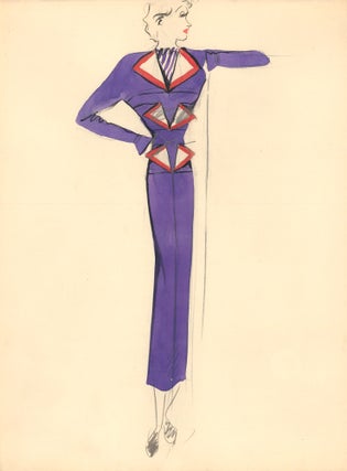Item nr. 159305 Purple Midi Dress and Blazer with Triangle Detail. Fashion Illustrations....