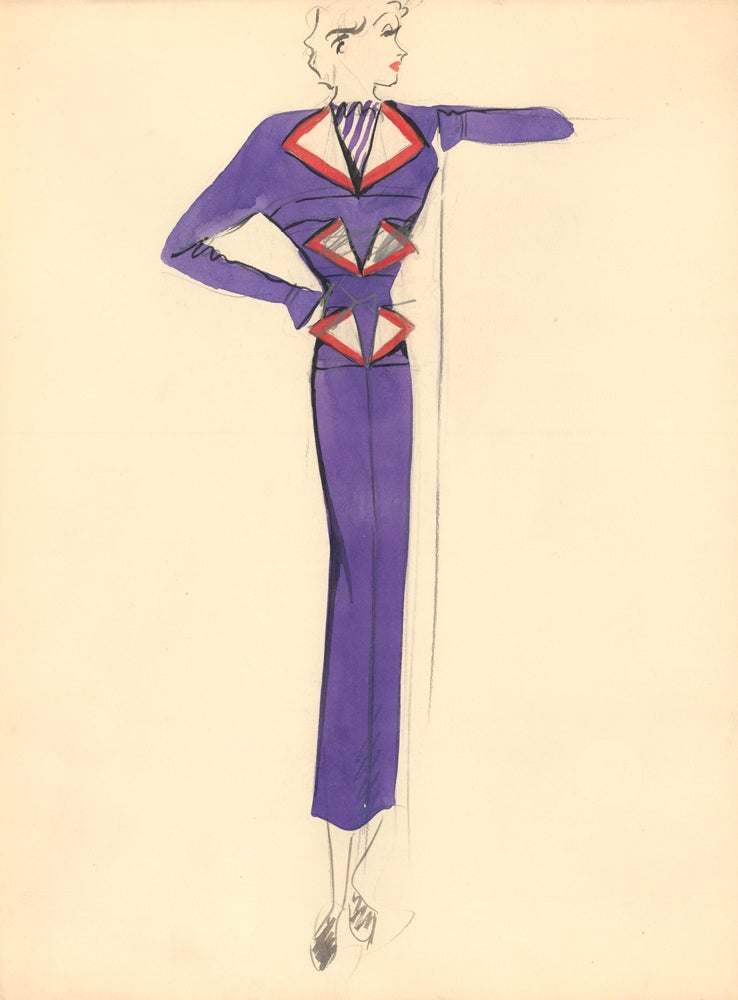 Item nr. 159305 Purple Midi Dress and Blazer with Triangle Detail. Fashion Illustrations. Charlotte Revyl.