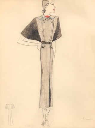 Item nr. 159313 Plaid Midi Dress with Brown Open Sleeve Detail. Fashion Illustrations. Charlotte...