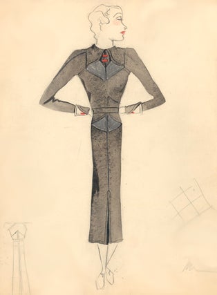 Item nr. 159314 Black Midi Dress with Inverted Fold Detail. Fashion Illustrations. Charlotte Revyl