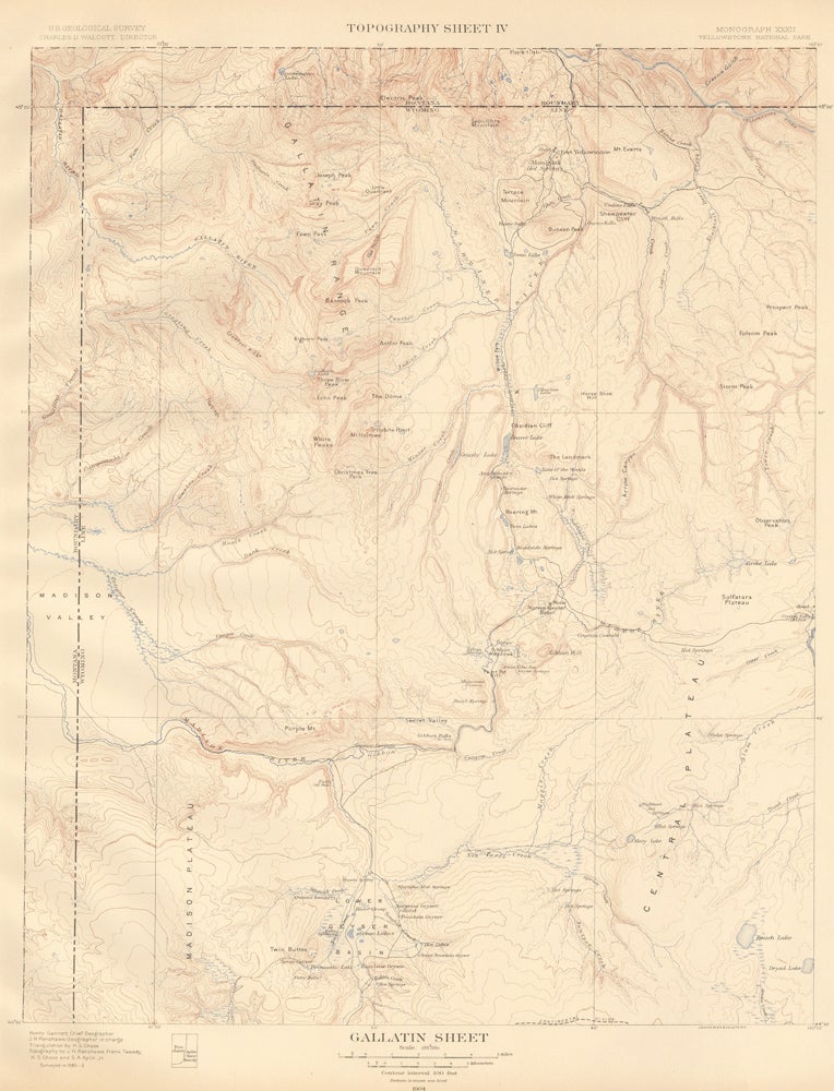 Item nr. 159956 Gallatin Sheet. Atlas to Accompany Monograph XXXII on the Geology of the Yellowstone National Park. Arnold Hague.